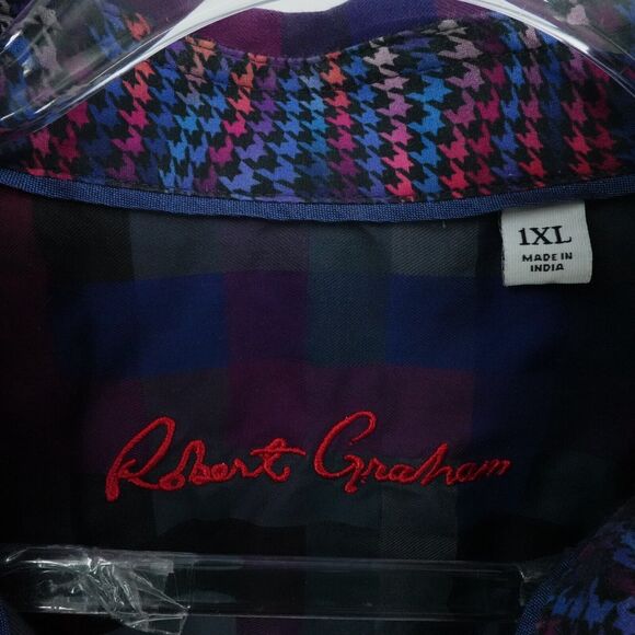 RObert Graham Shirt Mens XL Gray Geometric Flip Cuff Preppy Casual Office Button - Picture 4 of 15